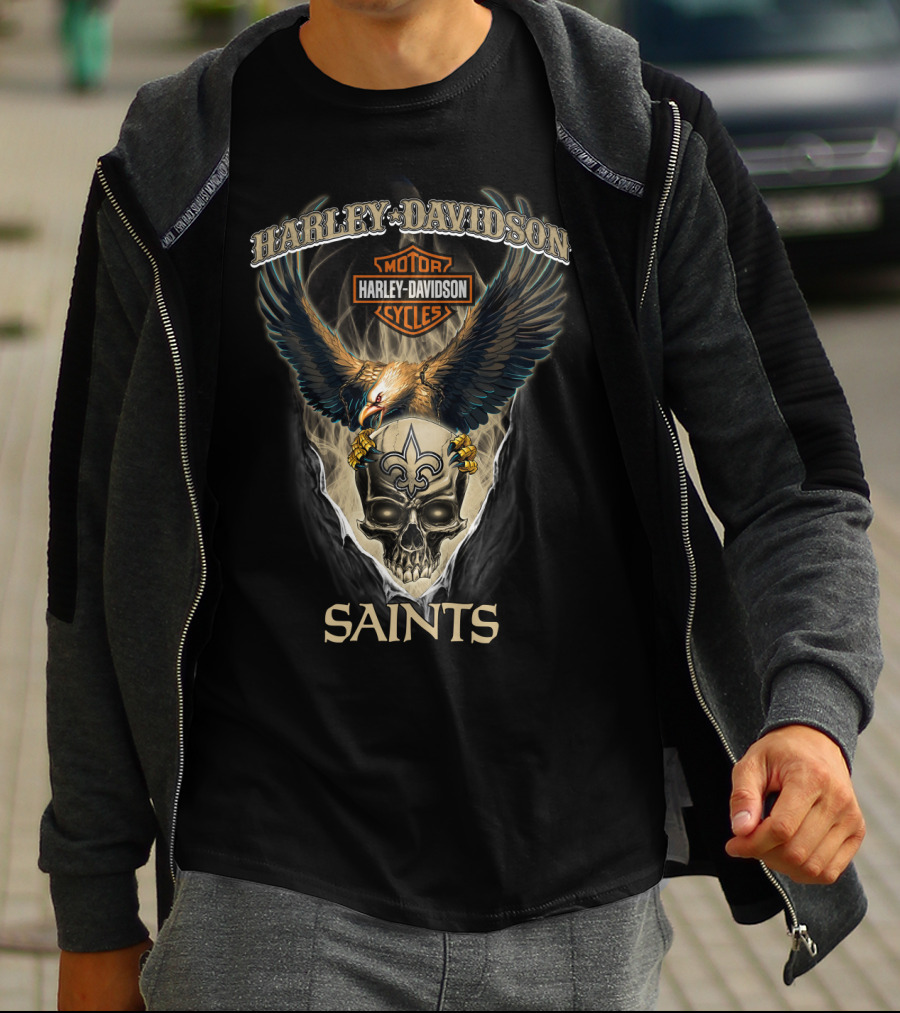 Harley Davidson Motor Cycles New Orleans Saints T-Shirt