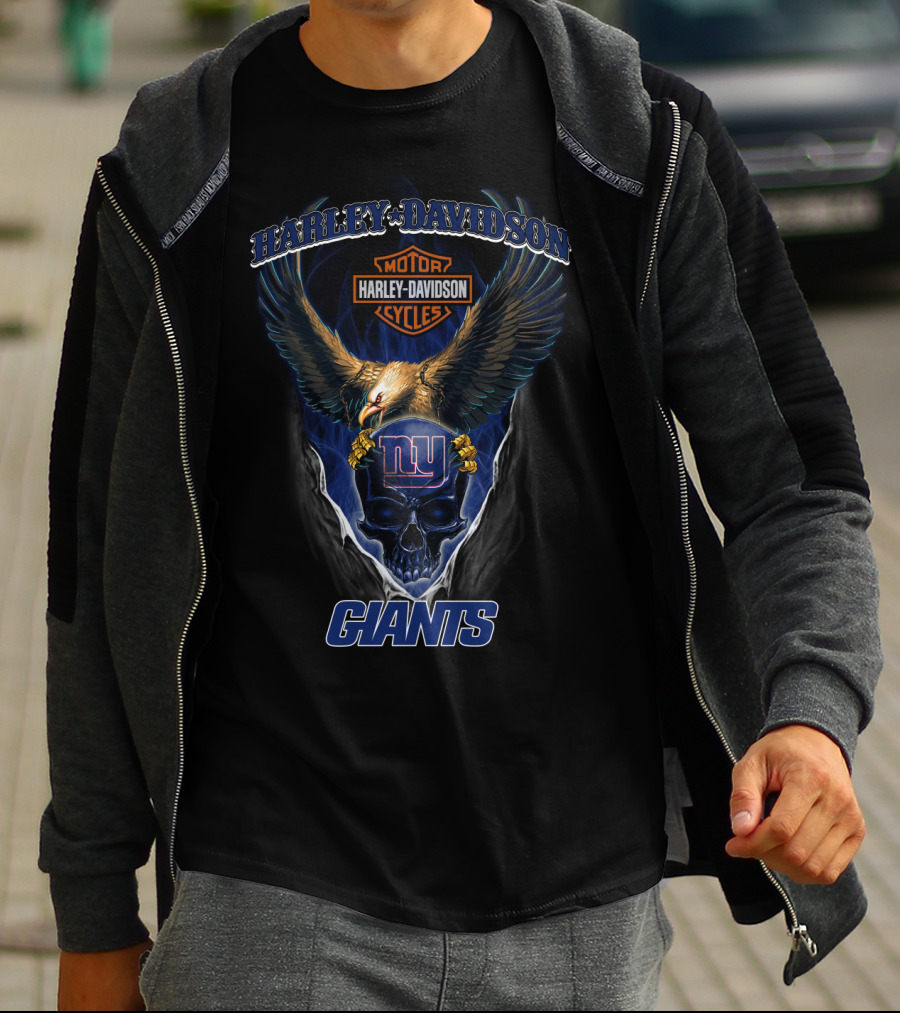 Harley Davidson Motor Cycles New York Giants Eagle Skull T-Shirt
