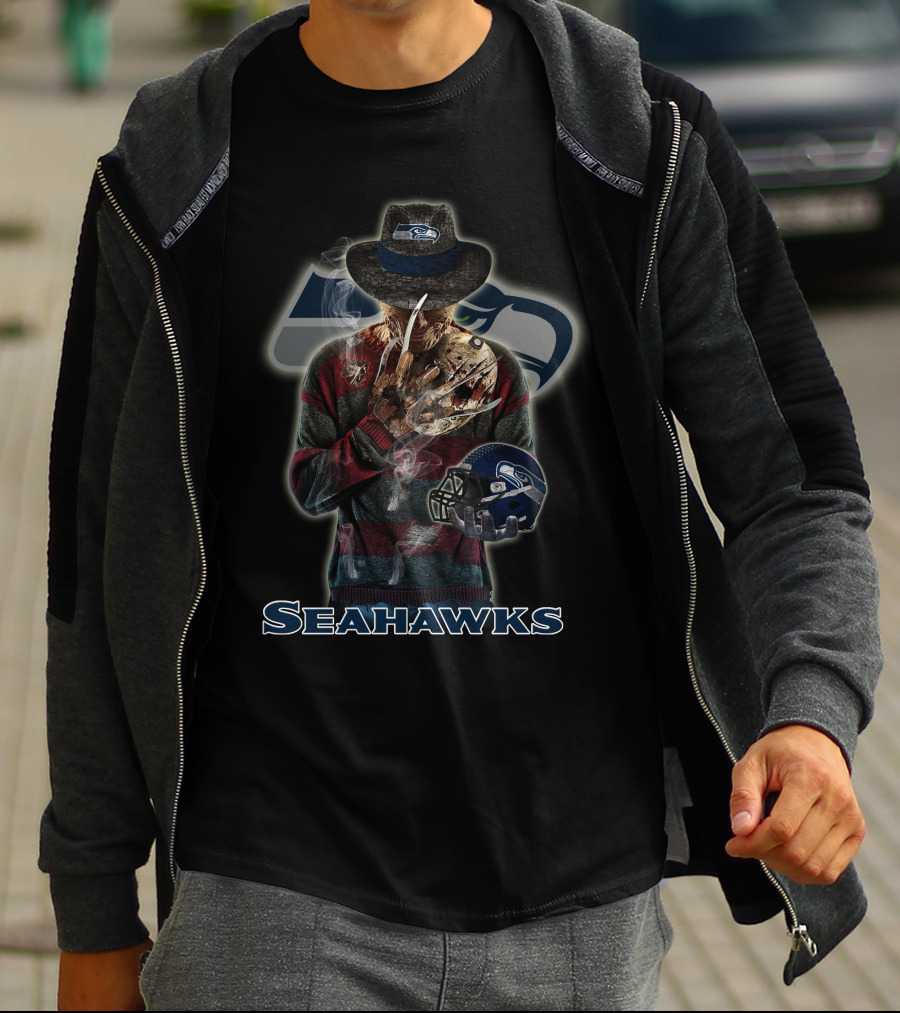 Seattle Seahawks Freddy Krueger Crossover With Helmet T-Shirt
