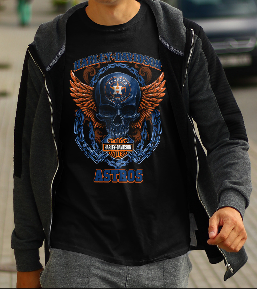Harley Davidson Houston Astros Skull Wings Motor Cycles T-Shirt