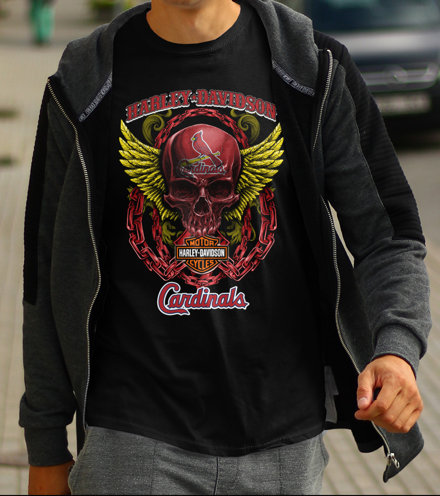 Harley Davidson St Louis Cardinals Skull Wings T-Shirt
