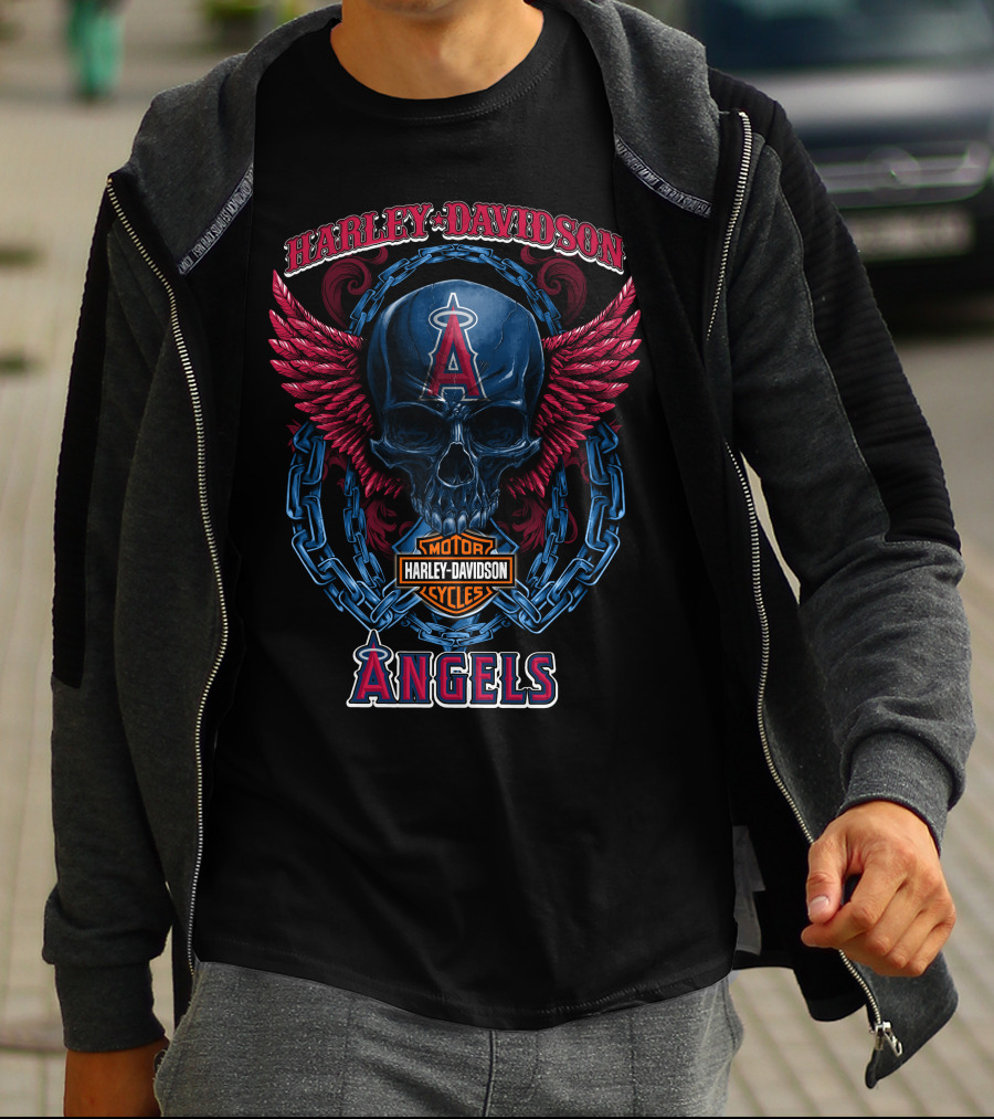 Harley Davidson Motorcycles Los Angeles Angels Skull Wings T-Shirt