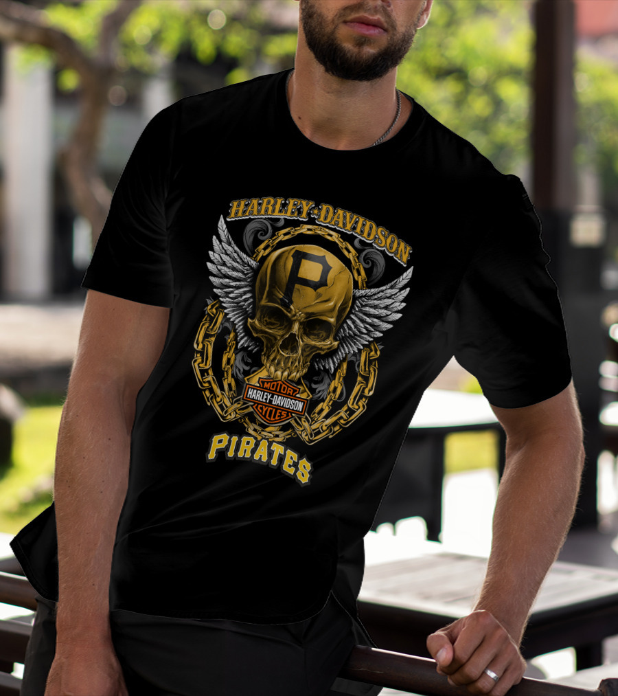 Harley Davidson Pirates Skull With Wings And Chain T-Shirt