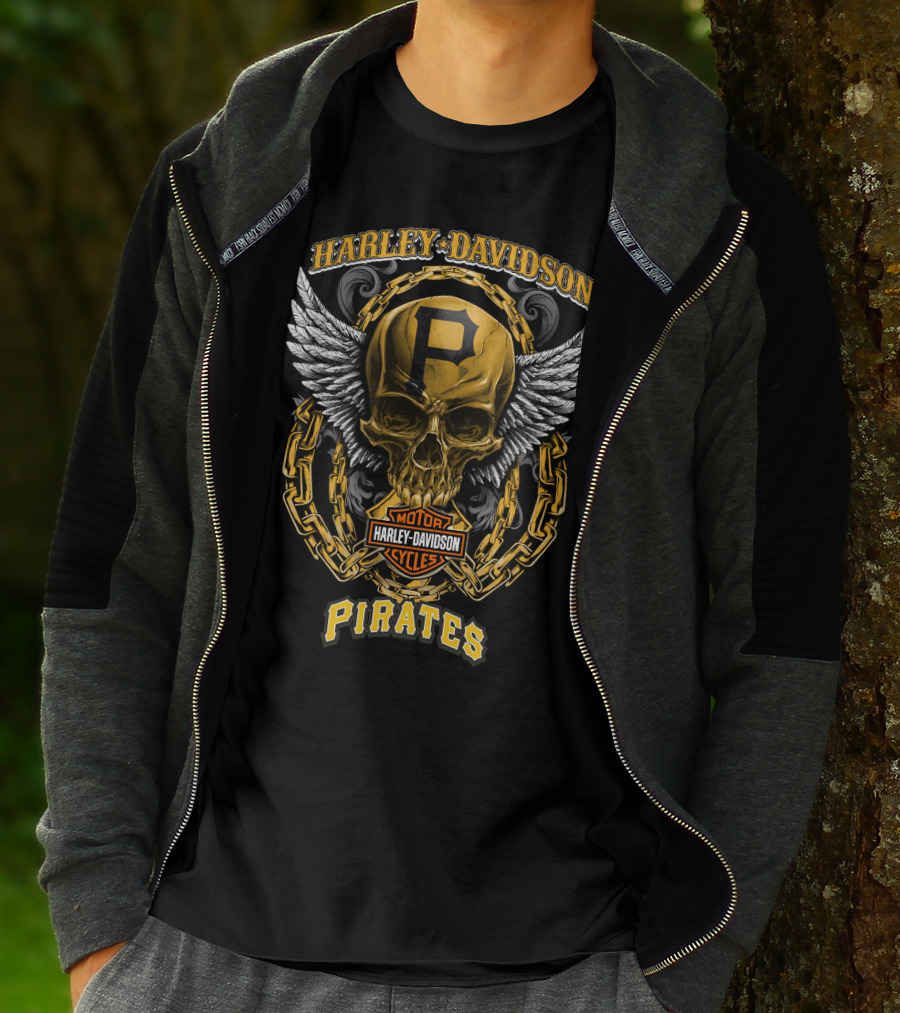 Harley Davidson Pirates Skull With Wings And Chain T-Shirt