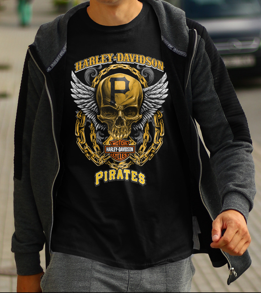 Harley Davidson Pirates Skull With Wings And Chain T-Shirt