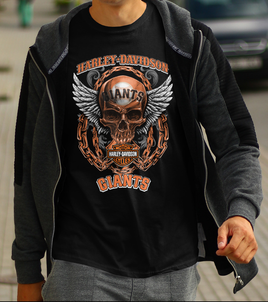 Harley Davidson Motorcycles Giants Skull Chains Wings T-Shirt
