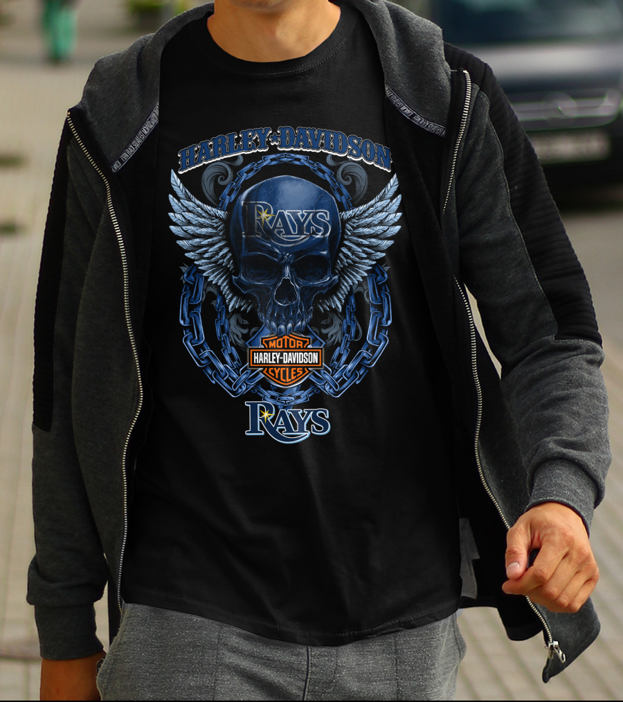 Harley Davidson Rays Skull Wings Motor Cycles T-Shirt