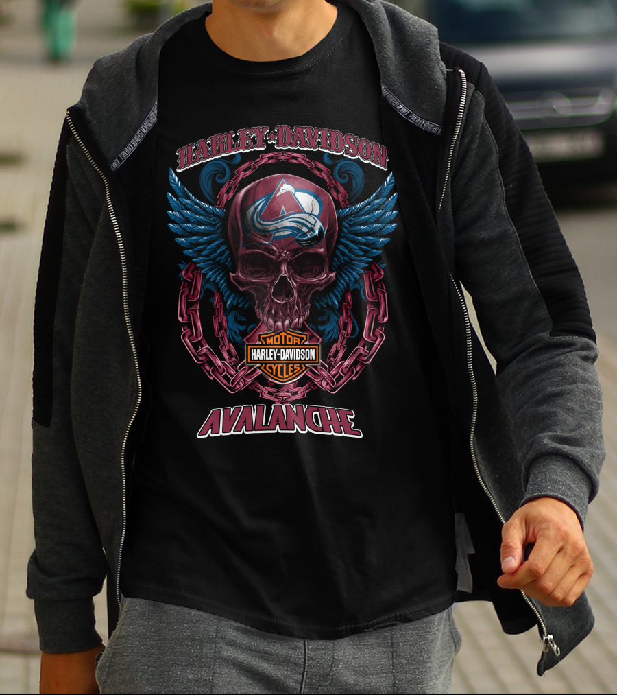 Harley Davidson Nhl Colorado Avalanche Skull Wings Motorcycle Cycles T-Shirt