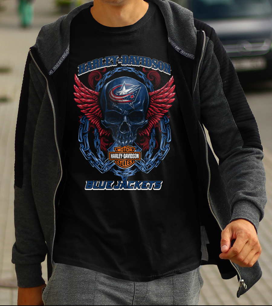 Harley Davidson Blue Jackets Columbus Nhl Motorcycles T-Shirt