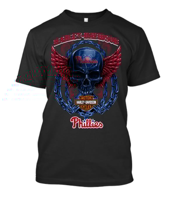 Harley Davidson Phillies Skull Wings Motor Cycles T-Shirt