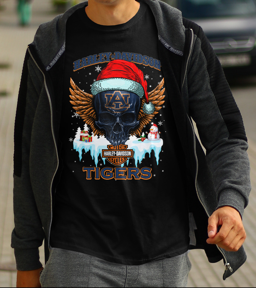 Harley Davidson Auburn Tigers Santa Skull T-Shirt