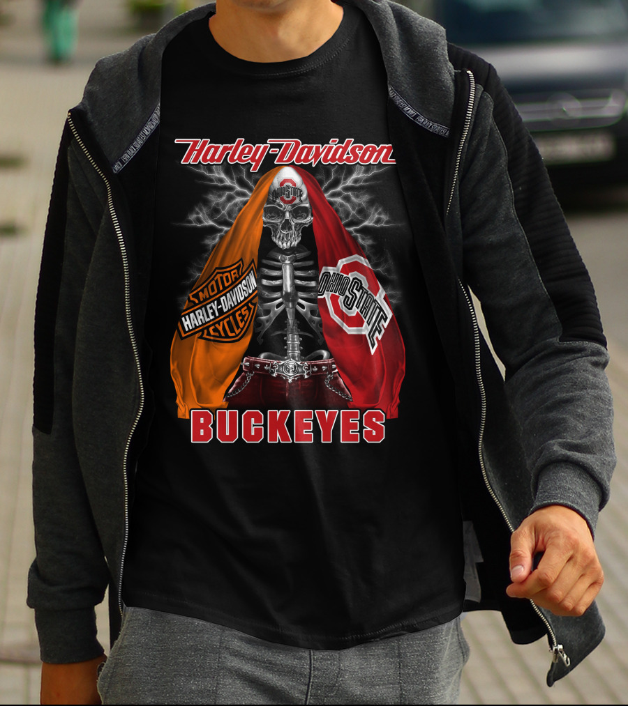 Harley Davidson Ohio State Buckeyes Skeleton Motocycles T-Shirt
