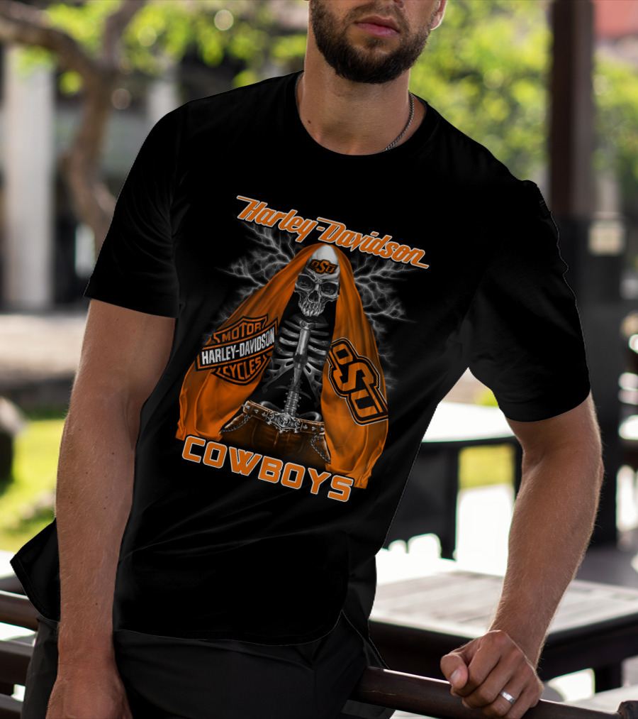 Harley Davidson Oklahoma State Cowboys Skeleton Osu Motorcycle T-Shirt
