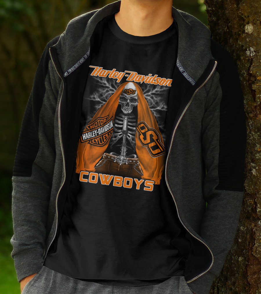 Harley Davidson Oklahoma State Cowboys Skeleton Osu Motorcycle T-Shirt