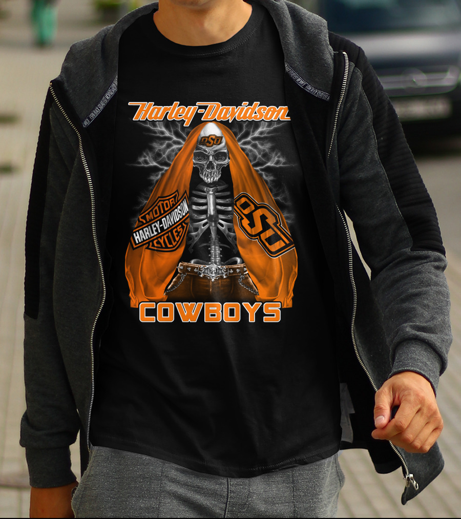 Harley Davidson Oklahoma State Cowboys Skeleton Osu Motorcycle T-Shirt