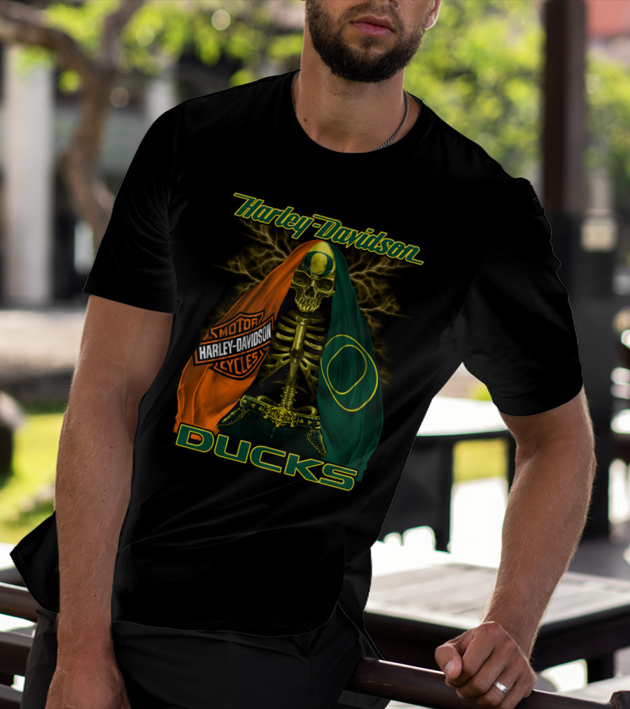 Harley Davidson Motorcycles Ducks Oregon Skeleton T-Shirt