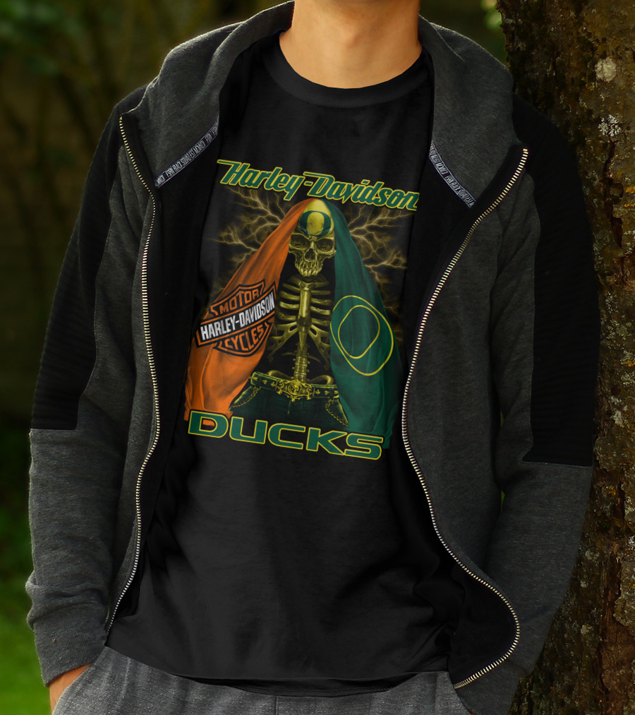 Harley Davidson Motorcycles Ducks Oregon Skeleton T-Shirt