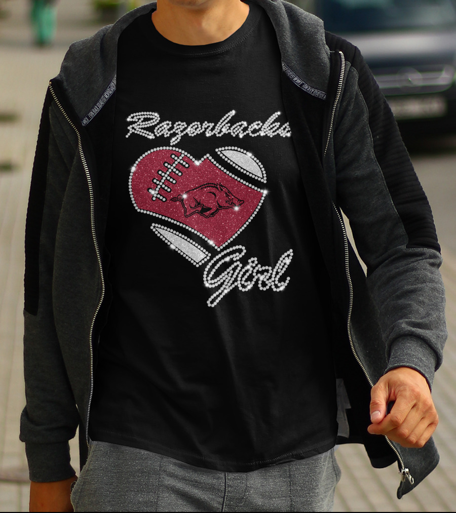 Razorbacks Girl Heart Football T-Shirt