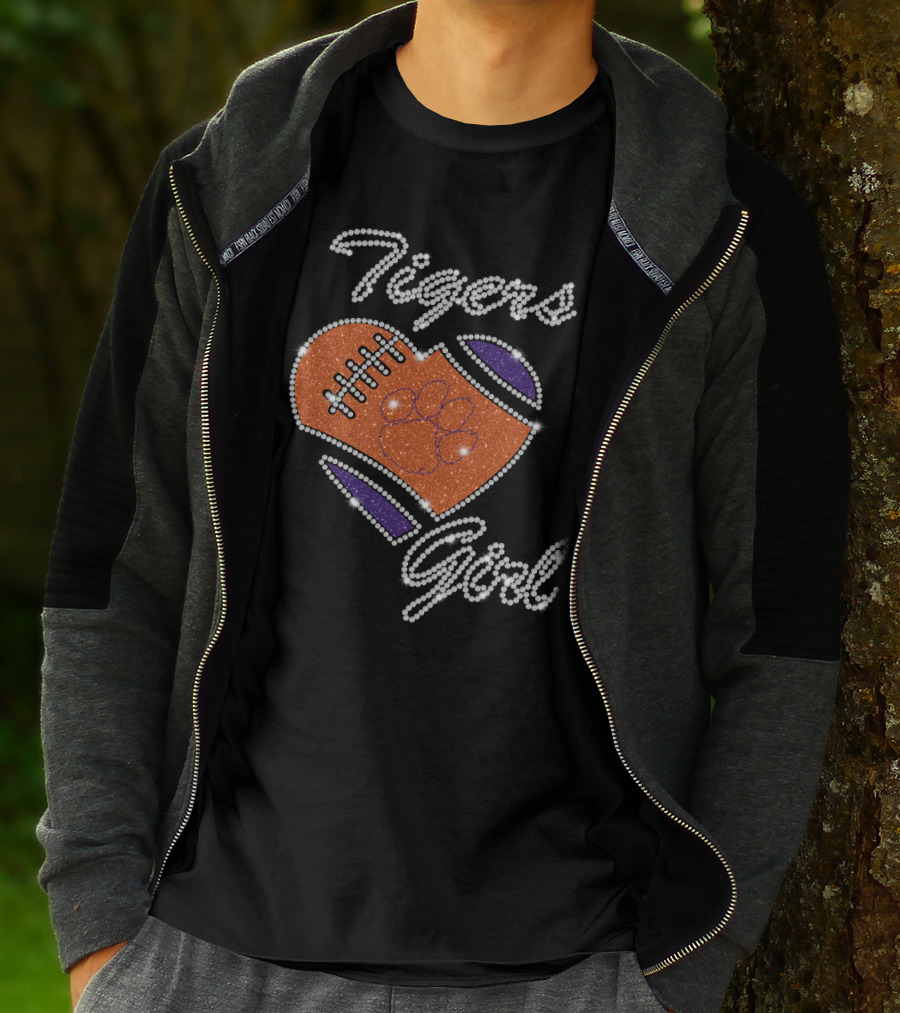 Tigers Girl Heart Football Clemson Paw T-Shirt