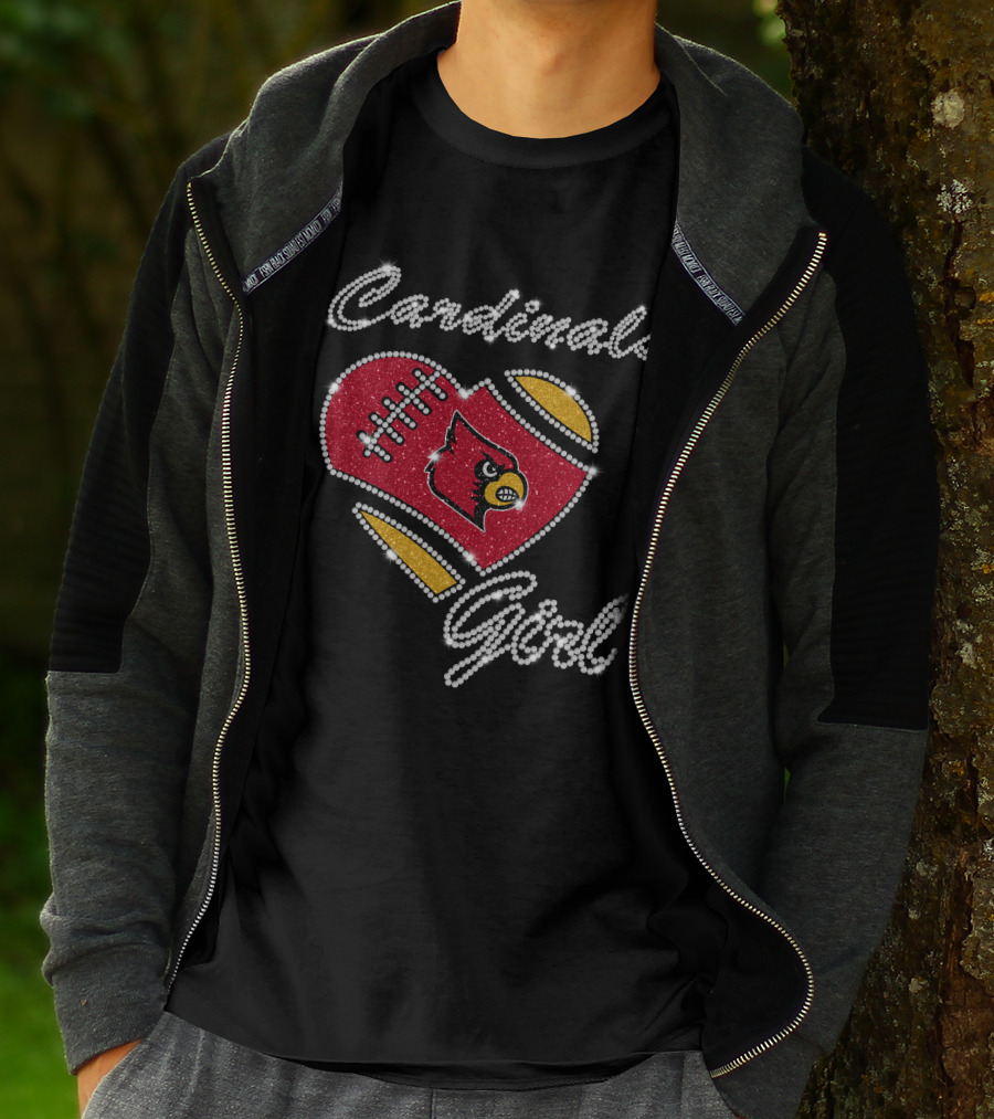 Cardinals Girl Louisville Cardinals Football Heart T-Shirt