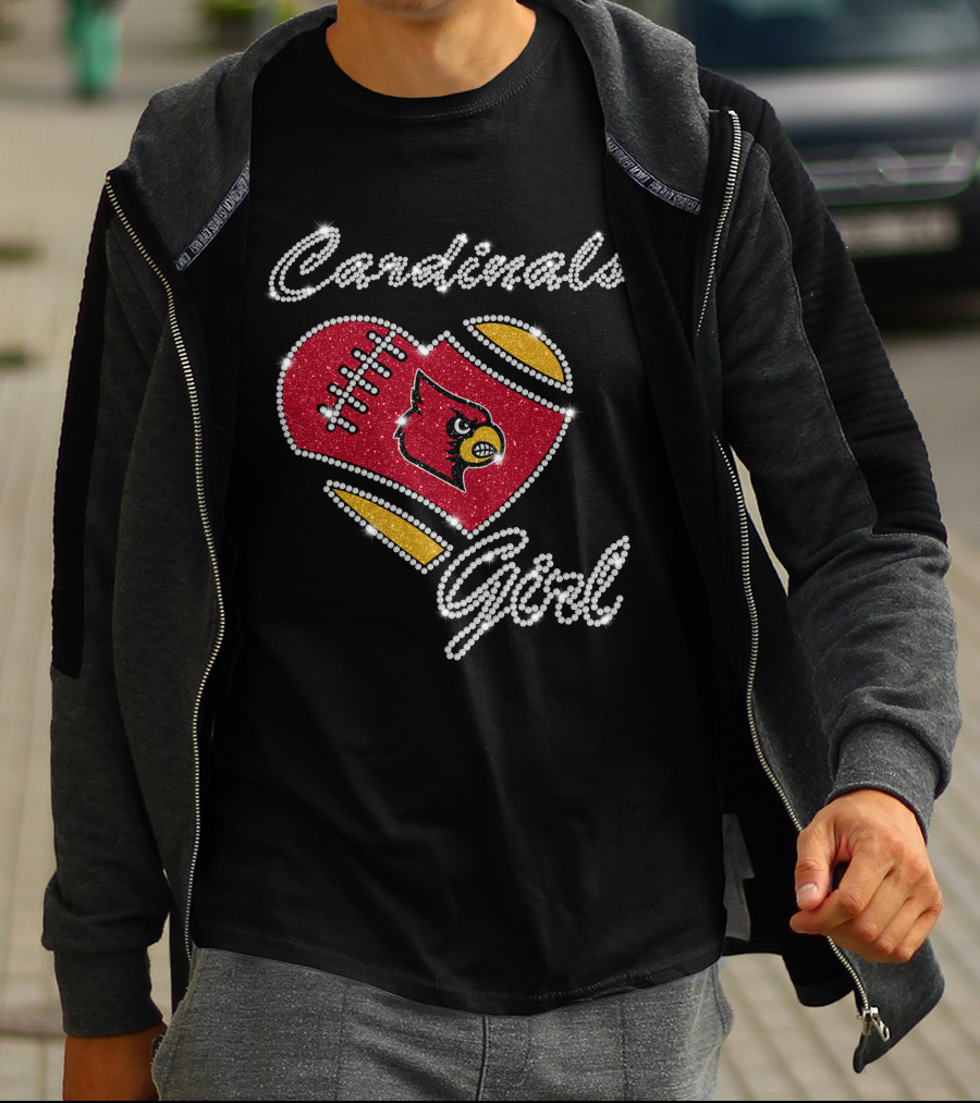 Cardinals Girl Louisville Cardinals Football Heart T-Shirt