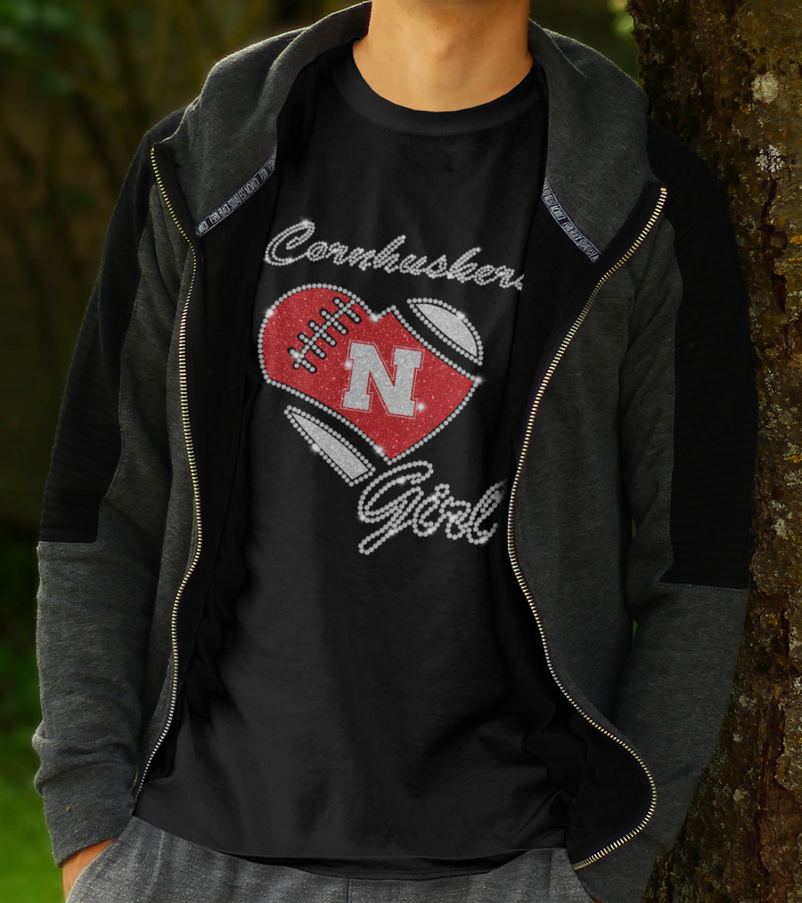 Nebraska Cornhuskers Girl Heart Football N T-Shirt