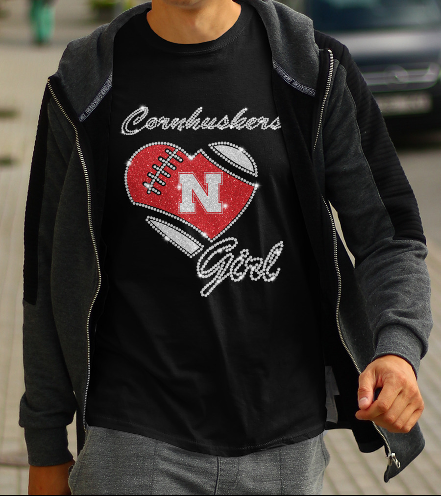 Nebraska Cornhuskers Girl Heart Football N T-Shirt