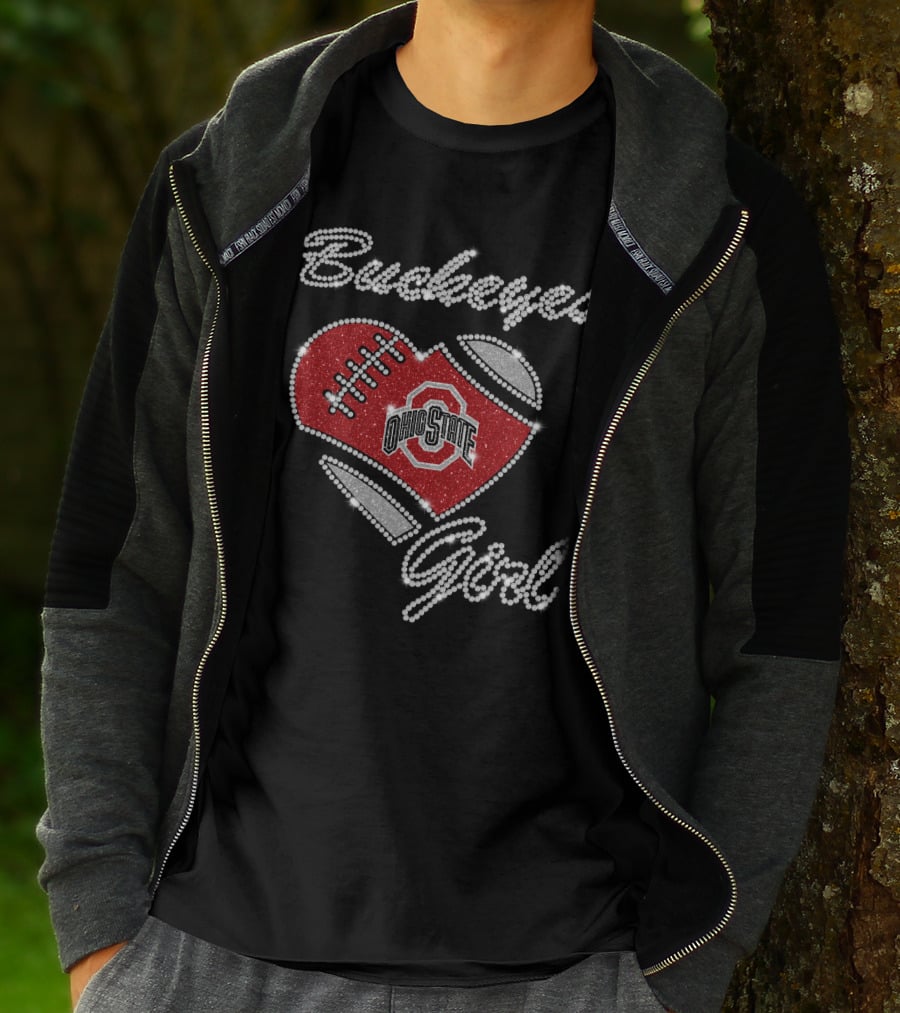 Ohio State Buckeyes Girl Football Heart Sparkle T-Shirt