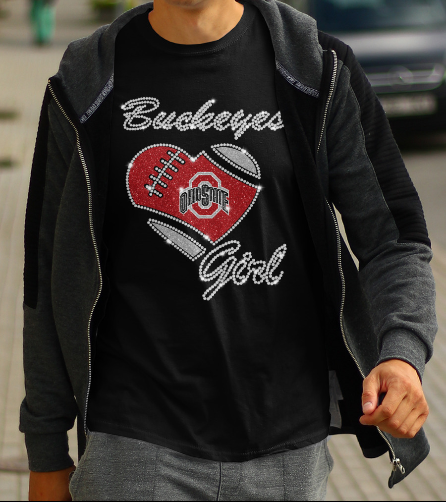 Ohio State Buckeyes Girl Football Heart Sparkle T-Shirt