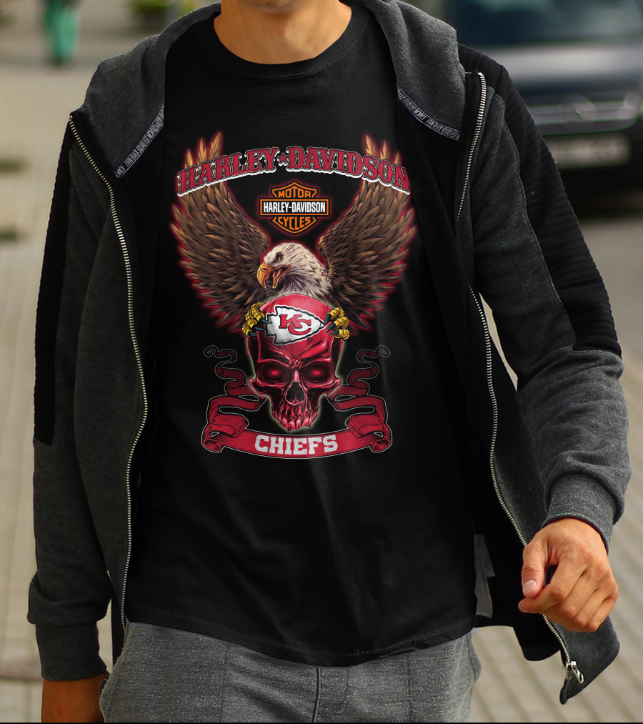 Harley Davidson Motor Cycles Kansas City Chiefs Skull Eagle T-Shirt
