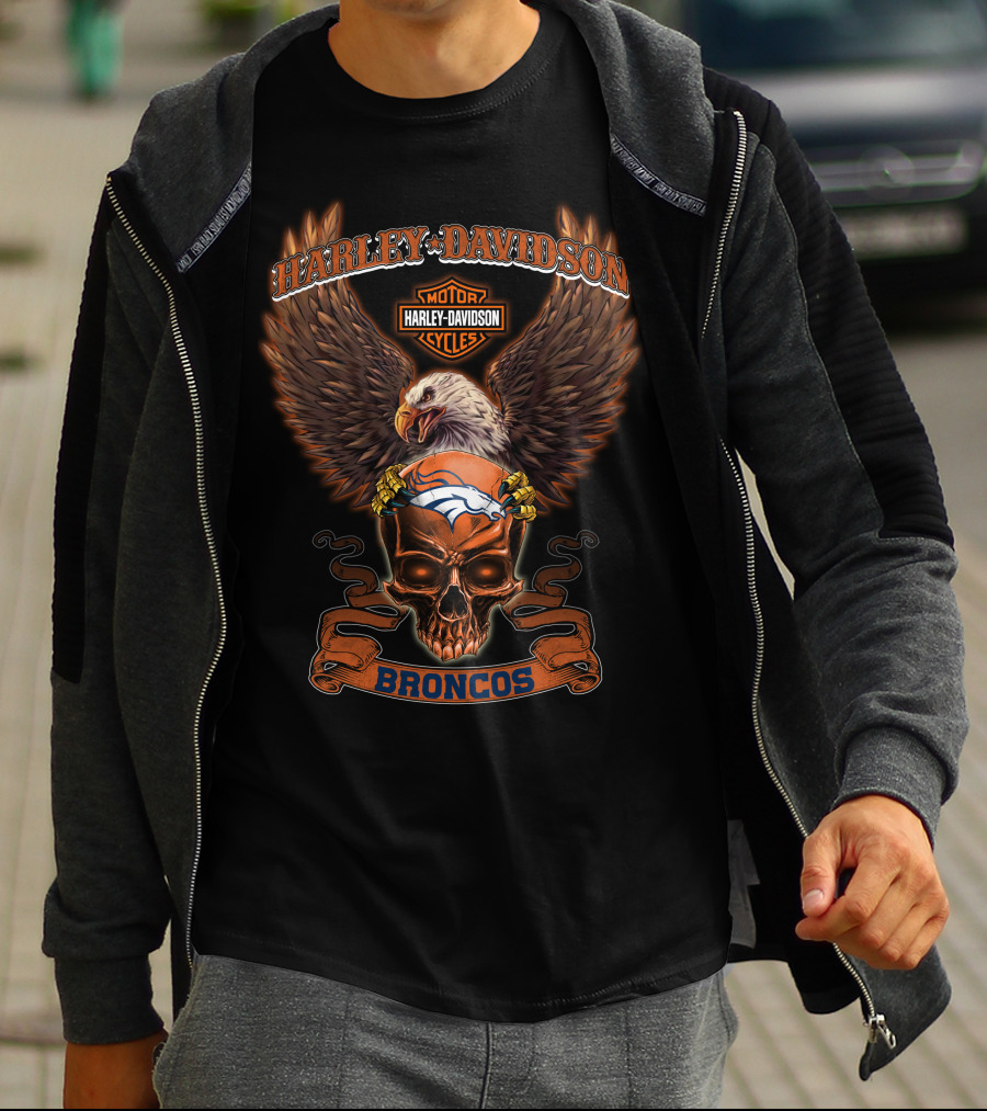 Harley Davidson Motorcycles Eagle Denver Broncos Hd03Nfl T-Shirt