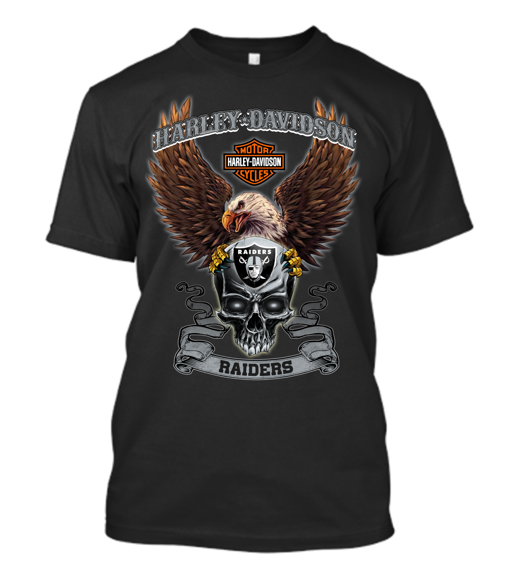Harley Davidson Raiders Skull Eagle Nfl Oakland T-Shirt