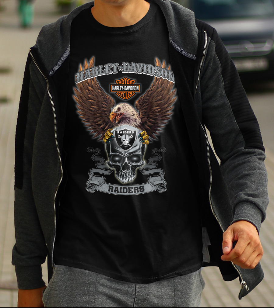 Harley Davidson Raiders Skull Eagle Nfl Oakland T-Shirt