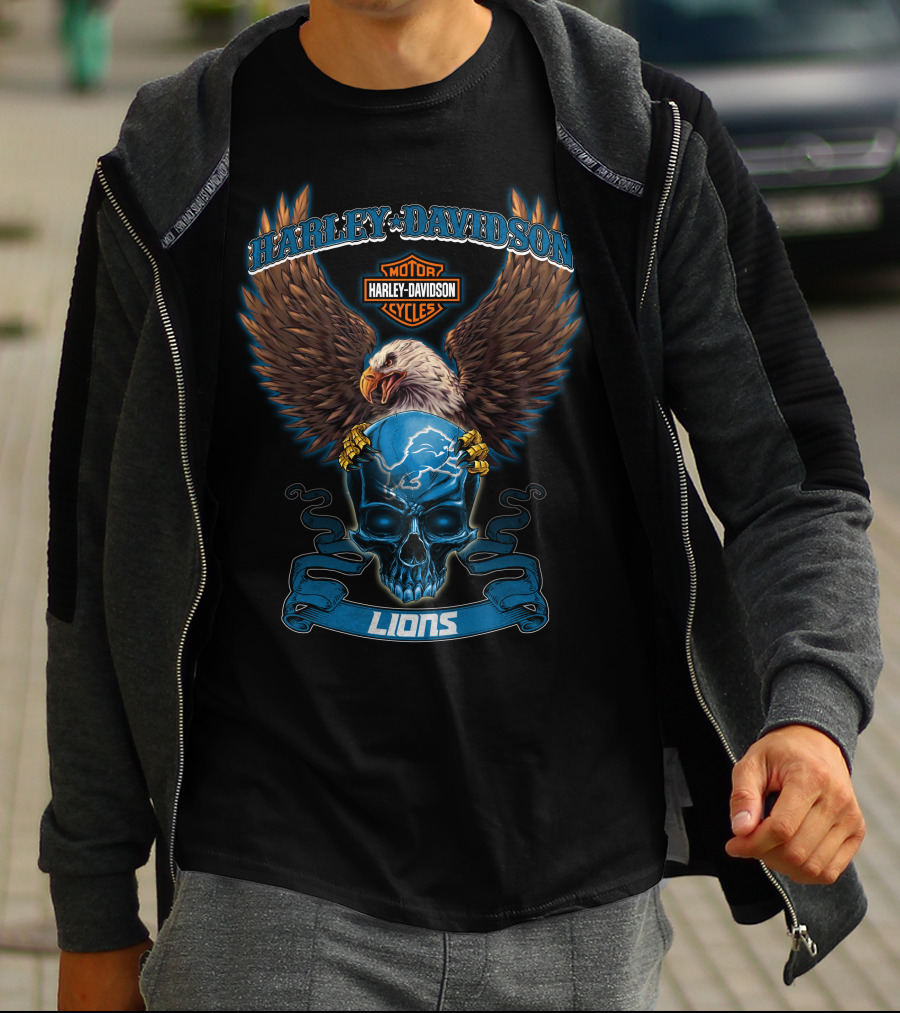 Harley Davidson Motor Cycles Eagle Lions Skull T-Shirt