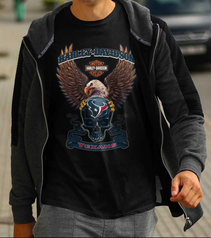 Harley Davidson Motor Cycles Eagle Houston Texans T-Shirt