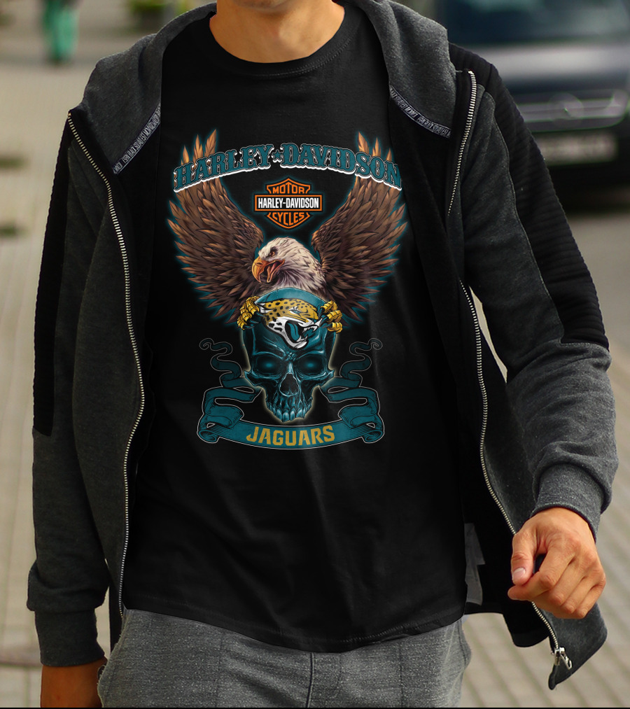 Harley Davidson Motor Cycles Jacksonville Jaguars Eagles And Skull T-Shirt