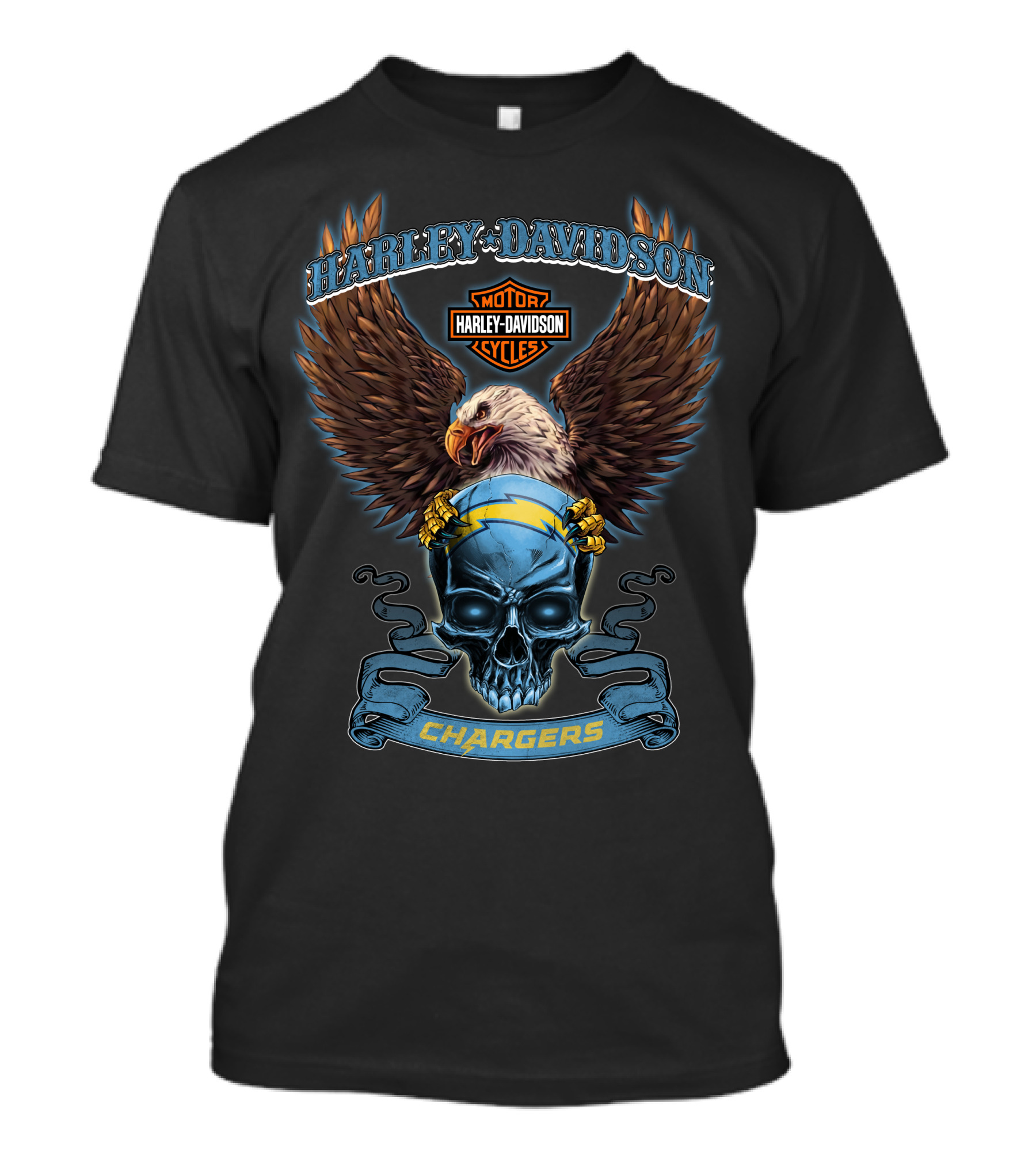 Harley Davidson Cycles Chargers Eagle Skull Nfl Los Angeles T-Shirt