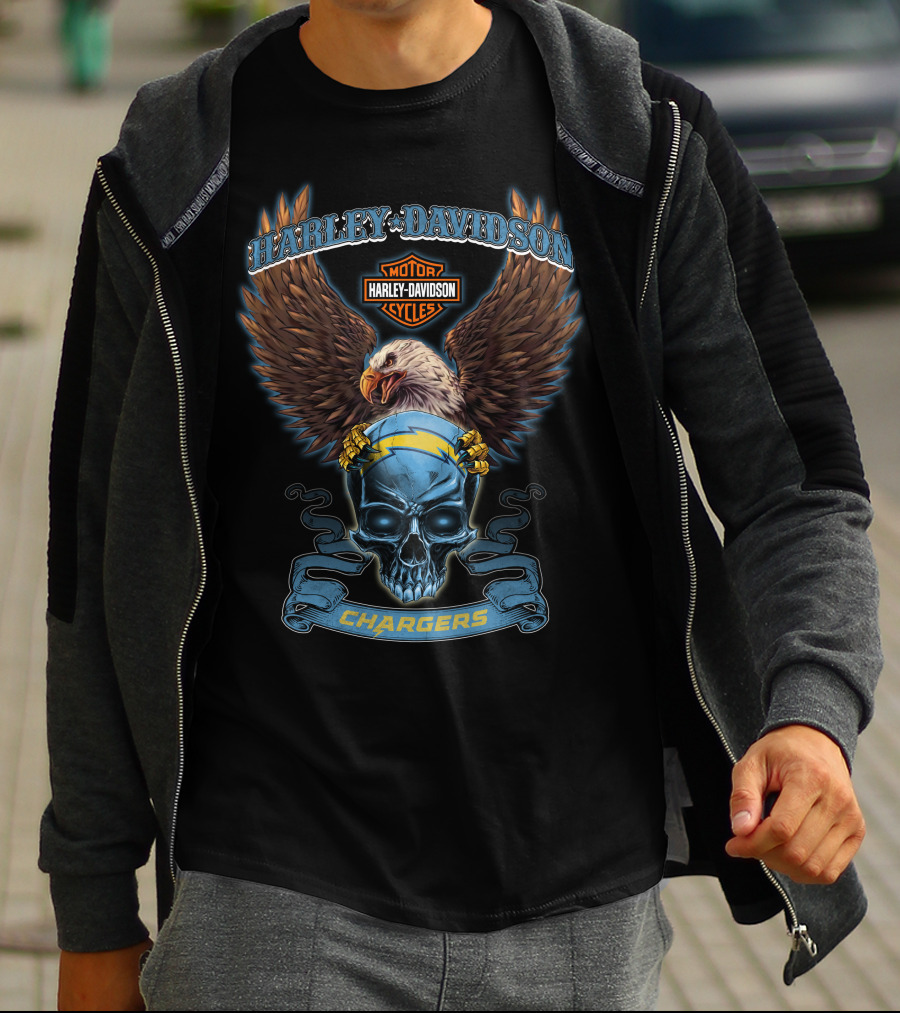 Harley Davidson Cycles Chargers Eagle Skull Nfl Los Angeles T-Shirt