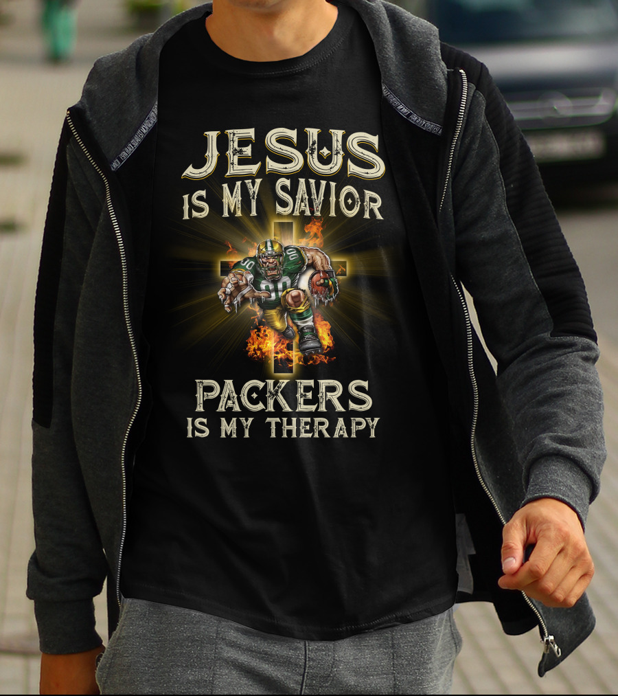 Jesus Is My Savior Packers Is My Therapy Green Bay Packers Football Fan Gear T-Shirt