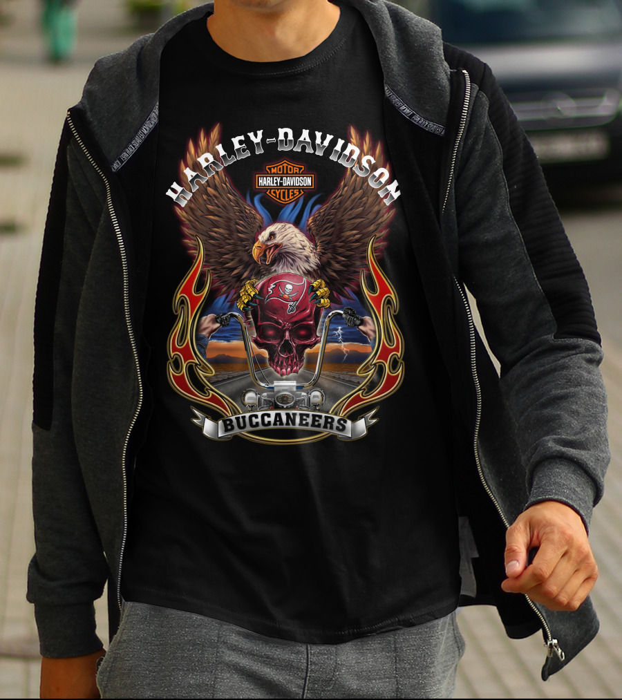 Harley Davidson Tampa Bay Buccaneers Motorcycle Eagle Flag Logo T-Shirt