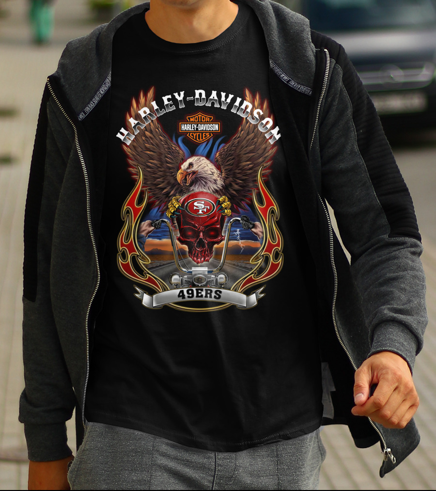 Harley Davidson Motorcycles San Francisco 49ers Eagle And Skull Nfl T-Shirt