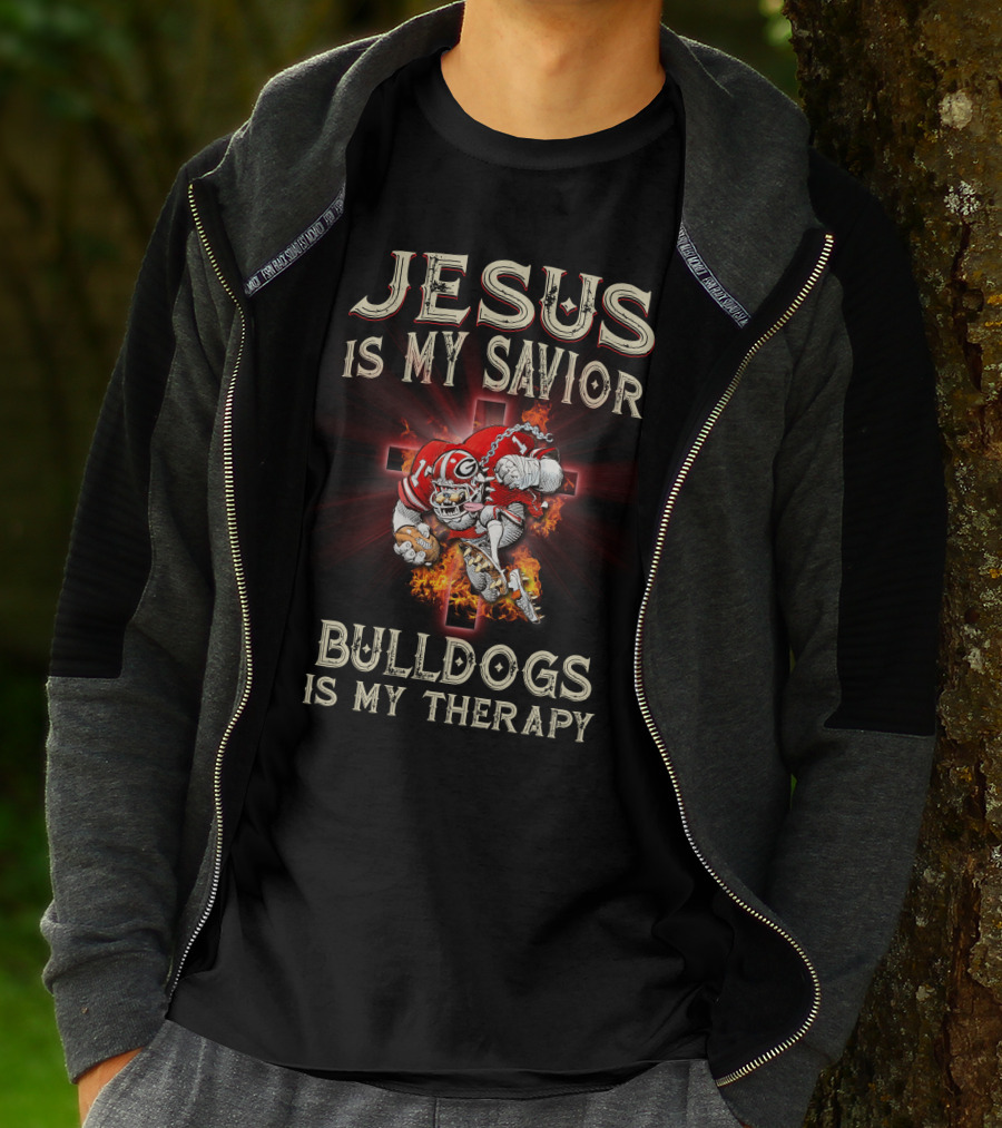 Jesus Is My Savior Bulldogs Is My Therapy Georgia Bulldogs Ncaa T-Shirt