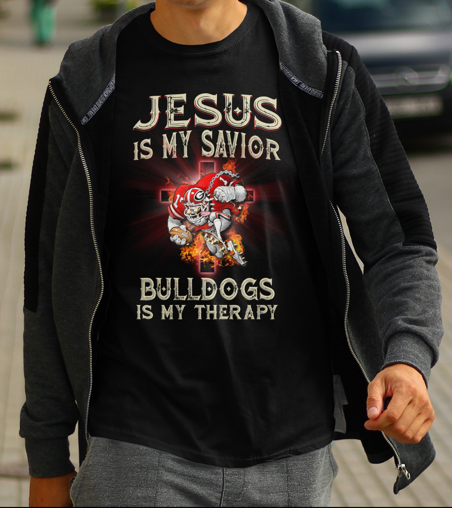 Jesus Is My Savior Bulldogs Is My Therapy Georgia Bulldogs Ncaa T-Shirt