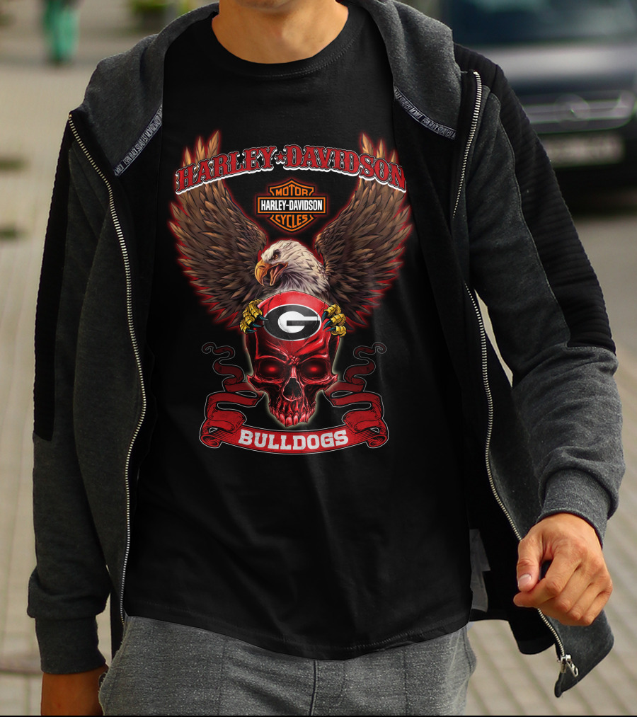 Harley Davidson Georgia Bulldogs Skull Eagle Motor Cycles T-Shirt