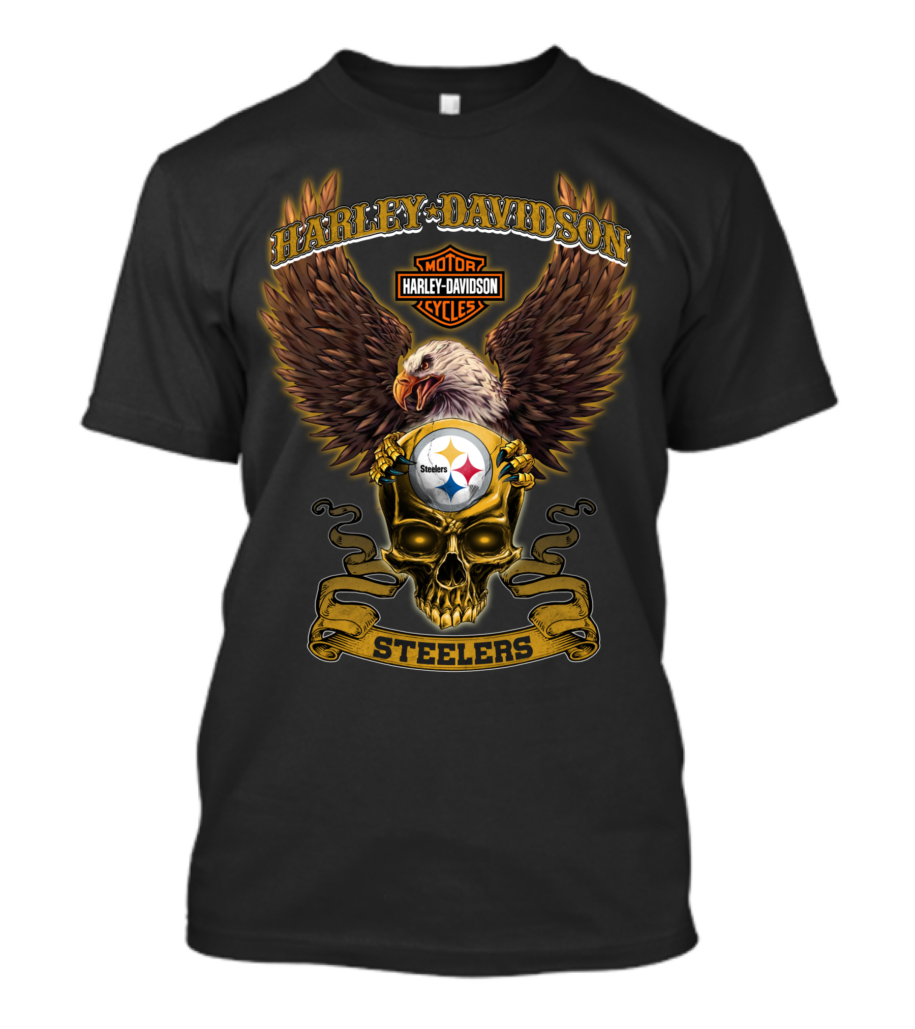 Harley Davidson Pittsburgh Steelers Nfl Skull Eagle Motocycles T-Shirt