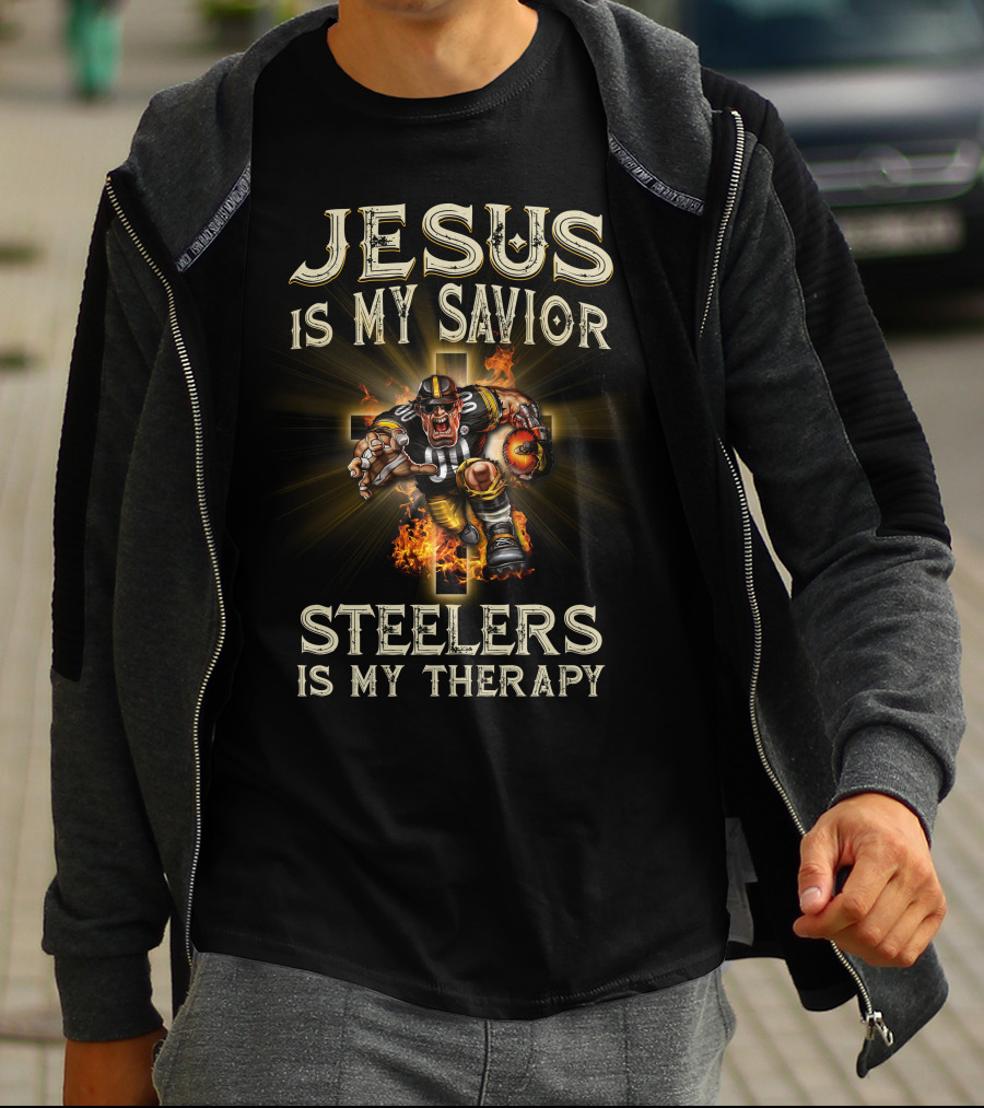 Jesus Is My Savior Steelers Is My Therapy Pittsburgh Steelers Nfl Mascot God T-Shirt