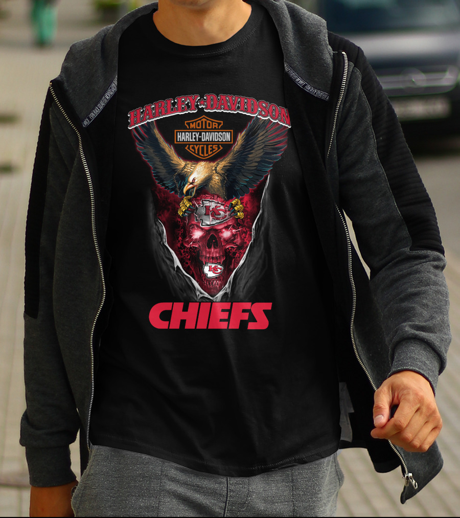 Harley Davidson Motor Cycles Chiefs Kansas City Nfl Eagles Skull T-Shirt