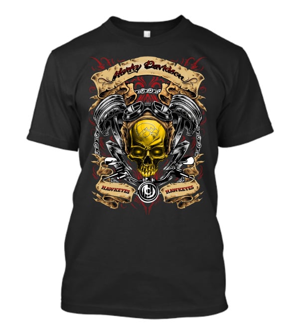 Harley Davidson Iowa Hawkeyes Ncaa Skull Design Hawkeyes T-Shirt