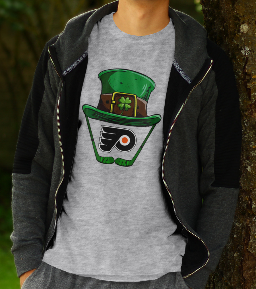 Philadelphia Flyers St. Patrick's Day Hockey Hat And Shamrock T-Shirt