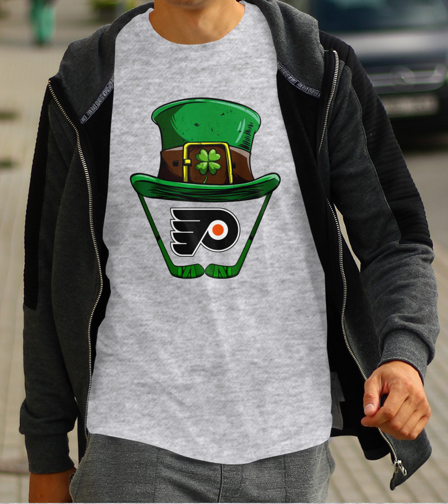 Philadelphia Flyers St. Patrick's Day Hockey Hat And Shamrock T-Shirt